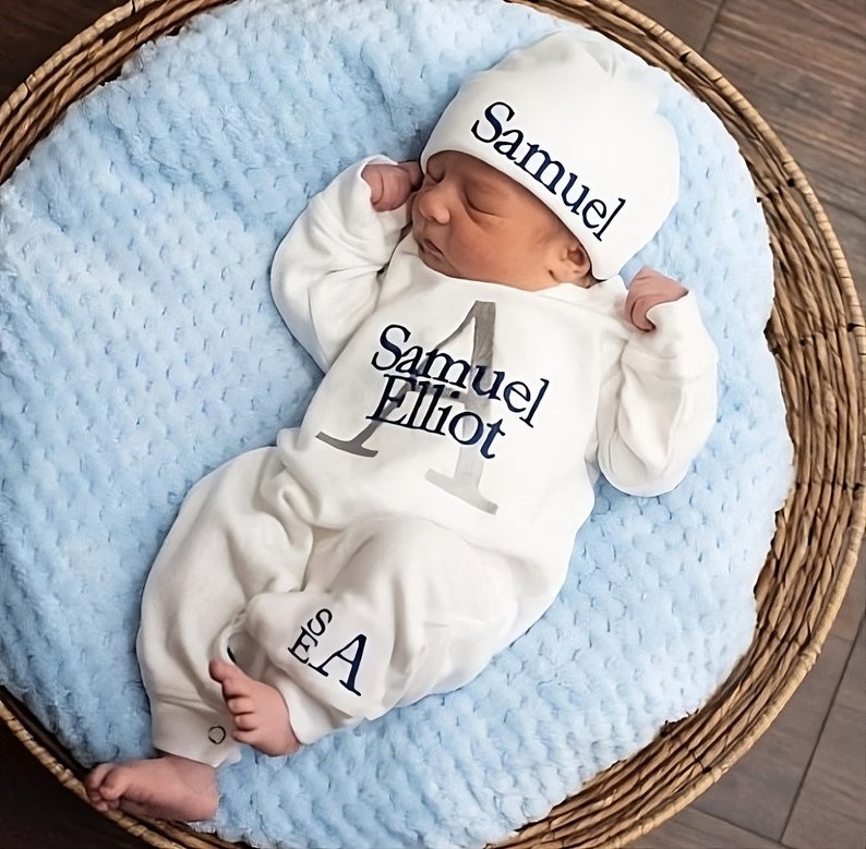 Baby Boy Coming Home Outfit with Embroidered Monograms